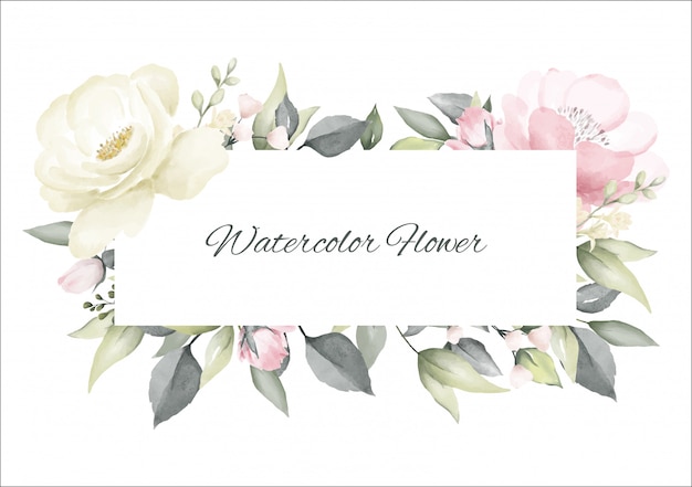 Vector rose flower watercolor pink and white color frame