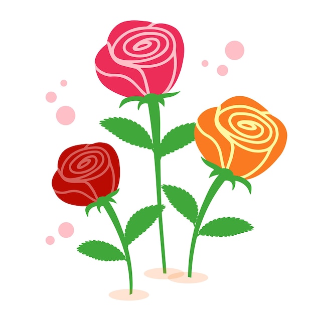 Vector rose flowers in flat dashing style vector illustration isolated on white background