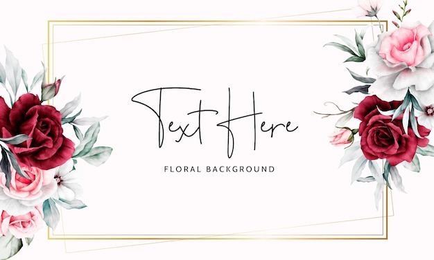 Rose flowers and leaves painting watercolor floral background illustration