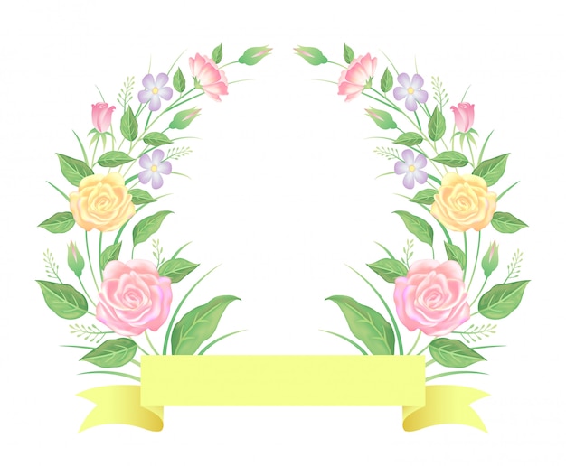 Rose flowers and leaves with ribbon template decoration