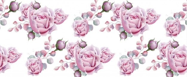 장미 꽃 핑크 패턴 수채화
