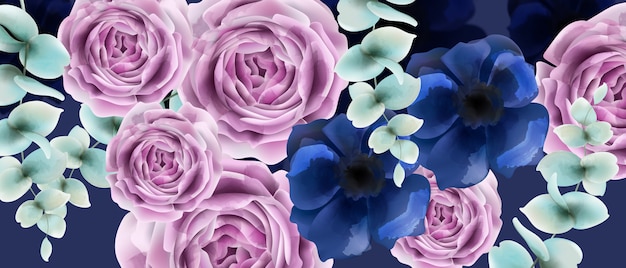 バラの花の水彩画。ヴィンテージレトロなスタイルの結婚式の招待状や挨拶