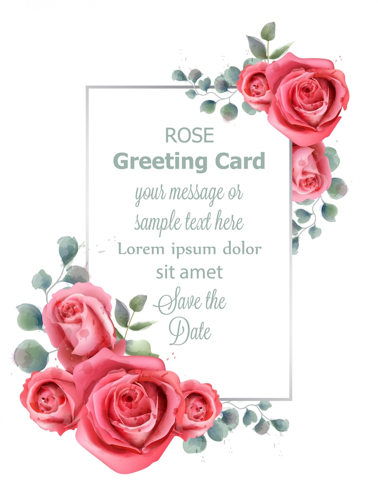 Vector rose flowers wedding card watercolor