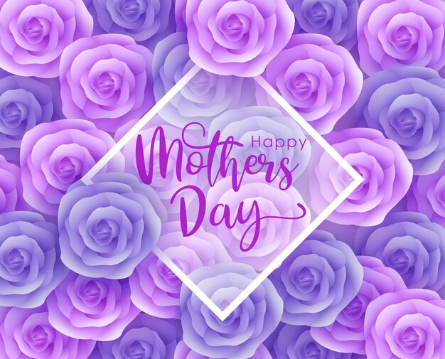 Rose flowers with different colors and leaves on a purple background creative concept of mother39s day celebration design paper cut style design