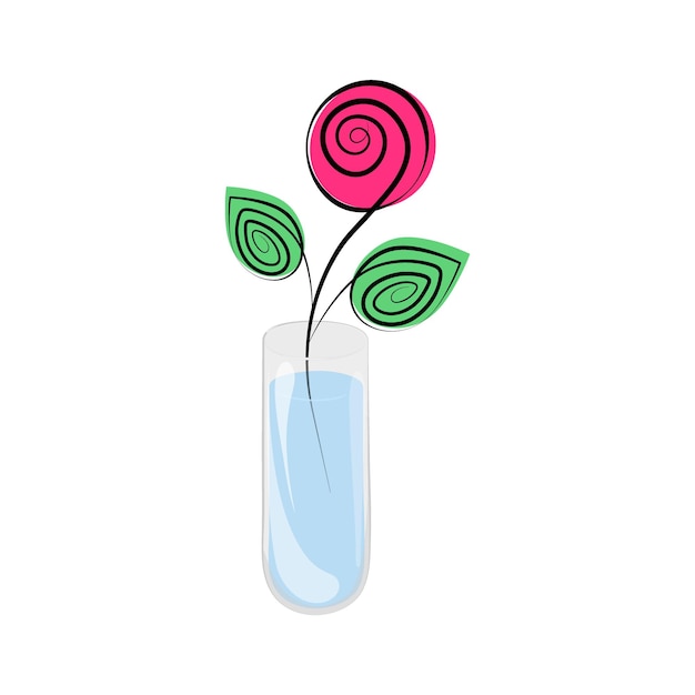 Rose in a glass container in the form of a test tube with water stylized flower with marker spots