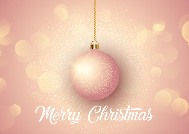 Rose gold christmas background with hanging bauble