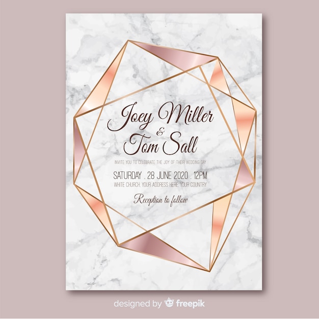 Premium Vector | Rose gold geometric wedding invitation template