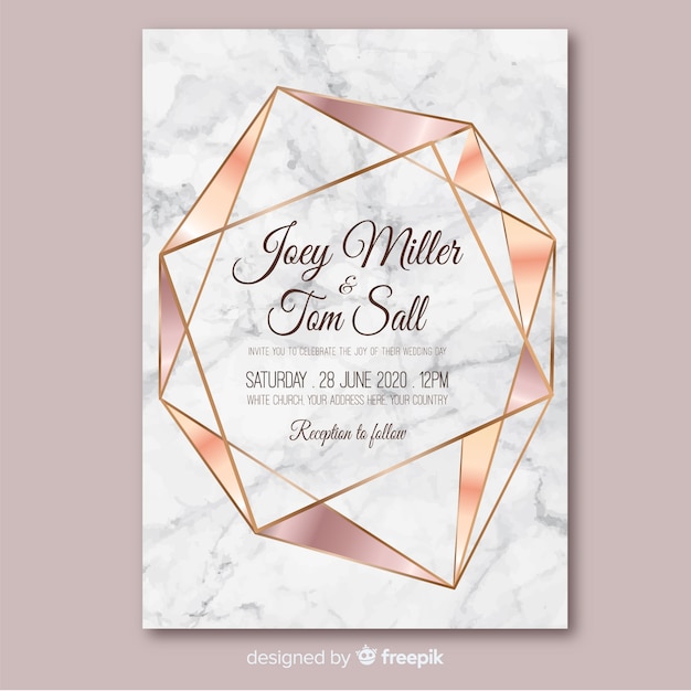 Rose gold geometric wedding invitation template