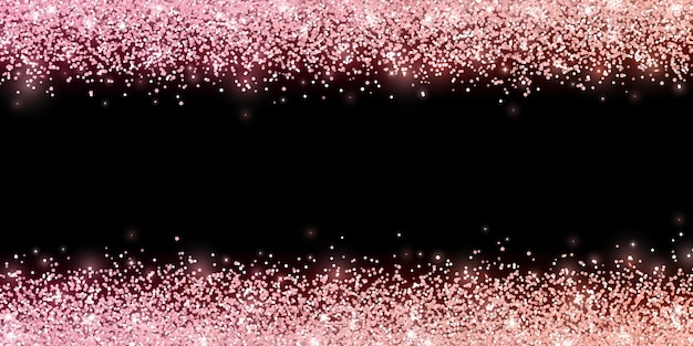 Vettore glitter oro rosa con effetto colore su sfondo nero bordo largo orizzontale illustrazione vettoriale