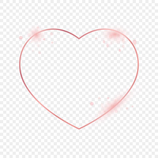 Vector rose gold glowing heart shape frame