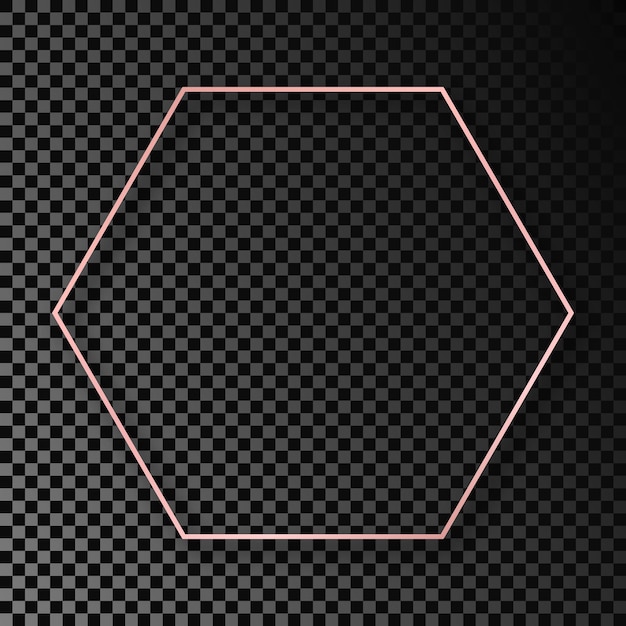 Rose gold glowing hexagon frame with shadow