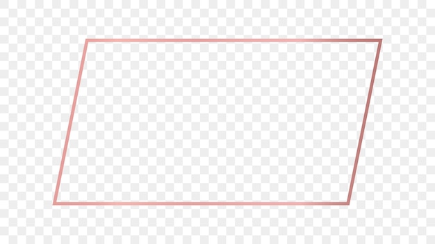 Светящаяся рамка прямоугольной формы из розового золота изолирована на прозрачном фоне