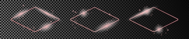 Vector rose gold glowing rounded rhombus shape frame