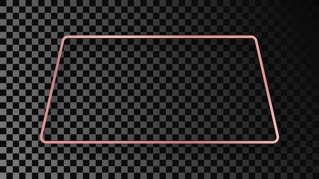 Светящаяся округлая рамка трапециевидной формы из розового золота с тенью, изолированной на темном прозрачном фоне. Блестящая рамка со светящимися эффектами. Векторная иллюстрация.