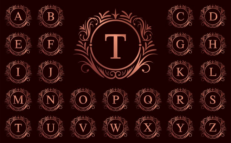 Rose gold luxury letter A to Z on red background 
