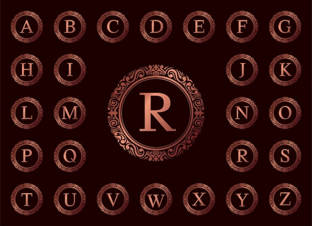 Rose gold luxury letter A to Z on red