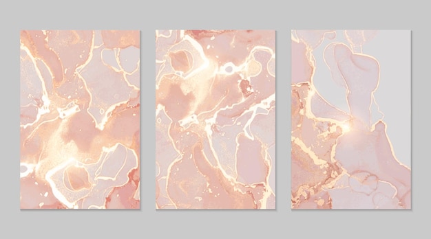 Абстрактные текстуры розового и золотого мрамора
