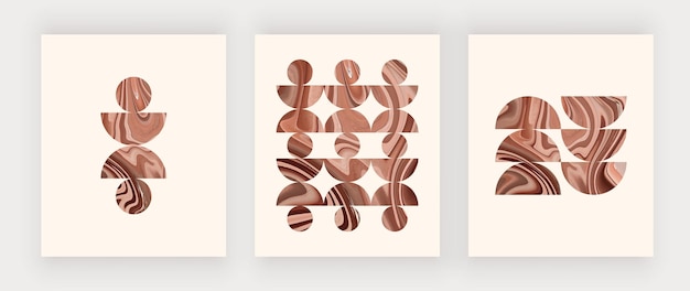 Rose gold mid century wall art prints with geometric liquid texture shapes