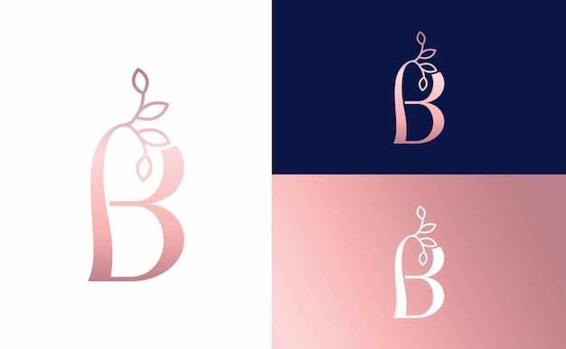 rose gold nature leaf crown beauty logo letter B