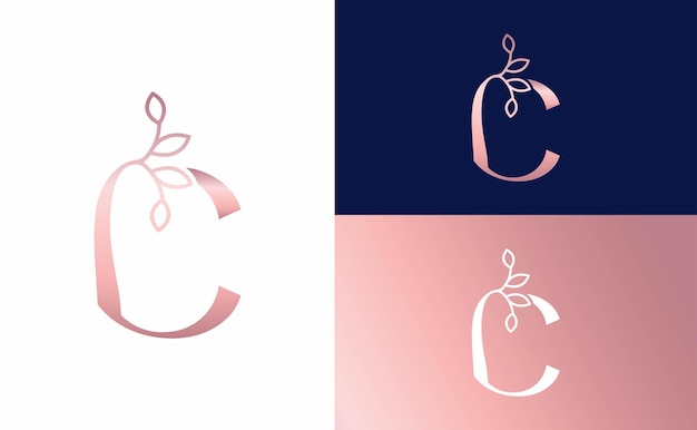 rose gold nature leaf crown beauty logo letter C