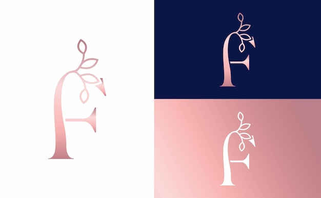 розовое золото природа лист корона красота логотип буква F