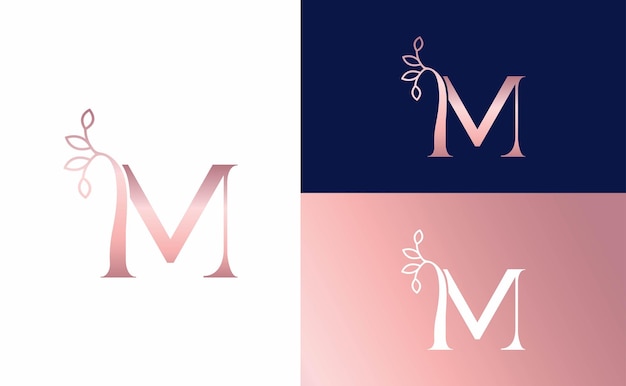 Rose gold nature leaf crown beauty logo letter m