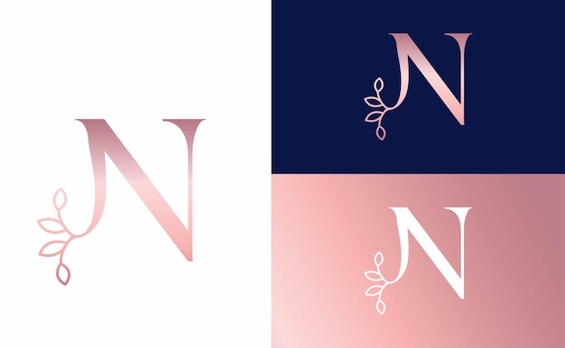 rose gold nature leaf crown beauty logo letter N