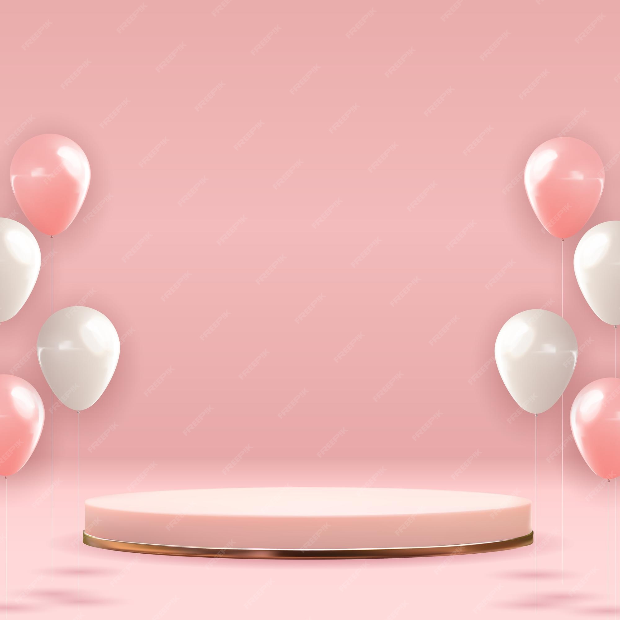 Premium Vector | Rose gold pedestal over pink pastel natural background  with balloons. trendy empty podium display for cosmetic product  presentation, fashion magazine. copy space vector illustration.
