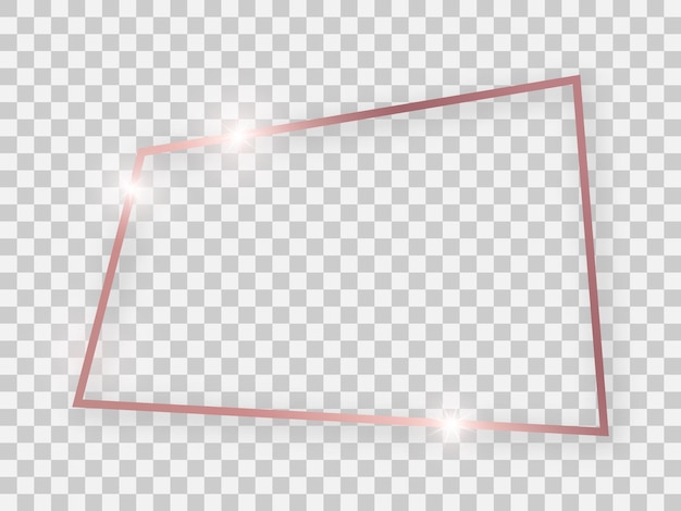 Вектор Блестящая прямоугольная рамка из розового золота со светящимися эффектами и тенями на прозрачном фоне. векторная иллюстрация