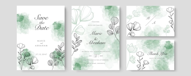 Rose gold watercolor wedding invitation card template set with golden floral decoration. abstract background save the date, invitation, greeting card, multi-purpose vector