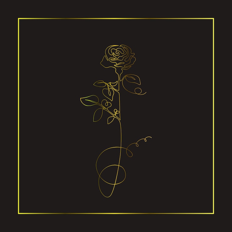 Vector a rose in a golden frame on a dark background