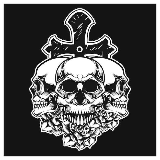 Rose grave skull black white