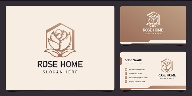 Rose and home combine logo design and business card