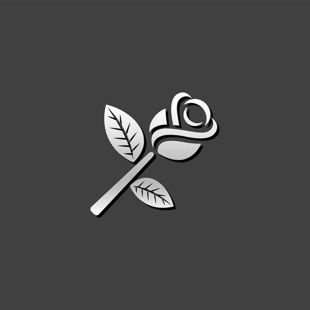 Vector rose icon in metallic grey color styleflower plant romantic