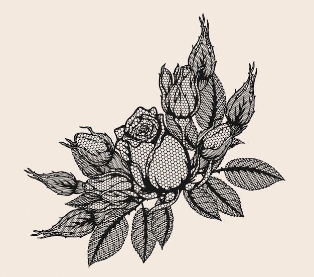 Vector rose lace ornament vector by hand drawing