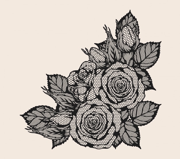 Rose lace ornament vector by hand drawing