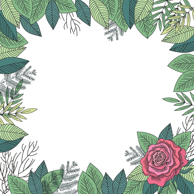 Rose and leafs frame vector