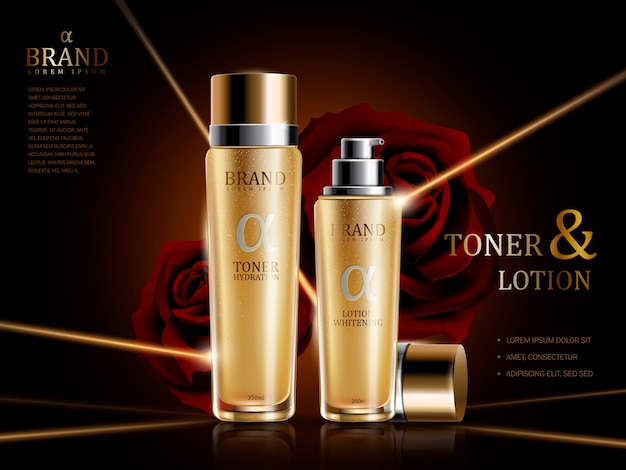 Rose lotion and toner ads illustration