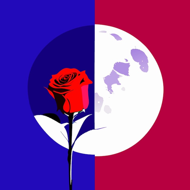 Vector rose and moon vector illustration flat