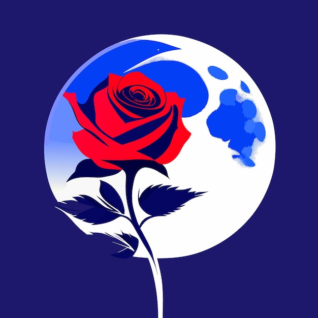 rose and moon vector illustration flat