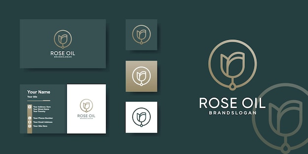 Rose oil logo template with unique concept Premium Vector
