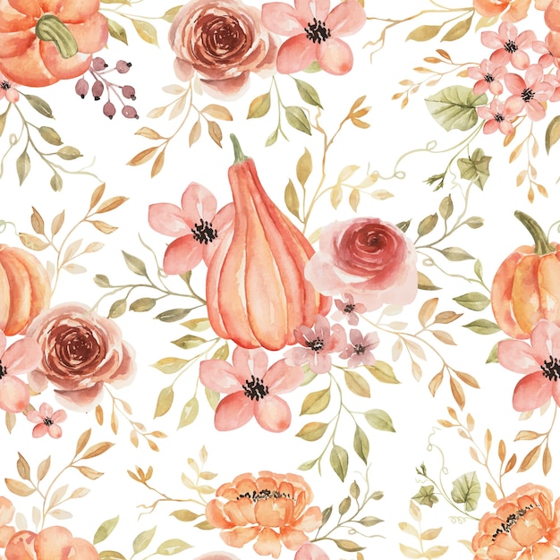 Rose Orange and Pumpkin Autumn Seamless Pattern