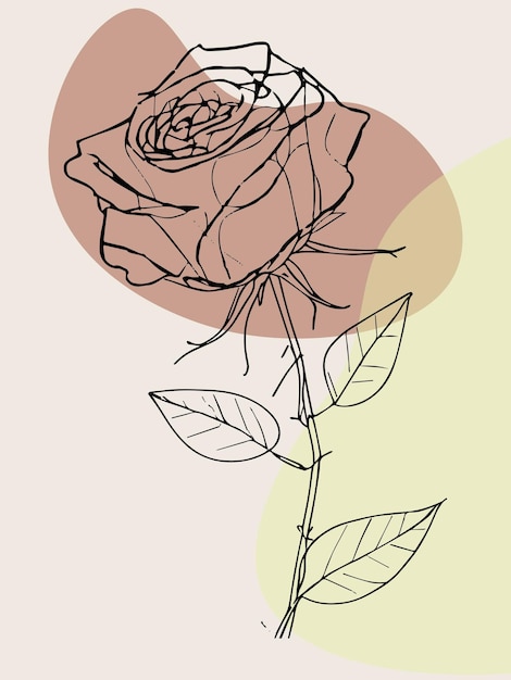 Vector rose outline with boho elements retro sketch of natural flower fashion line isolated