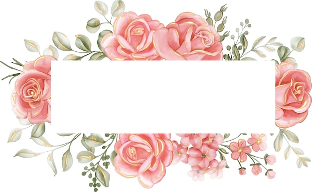 Vector rose pink gold floral frame flower frame for the background