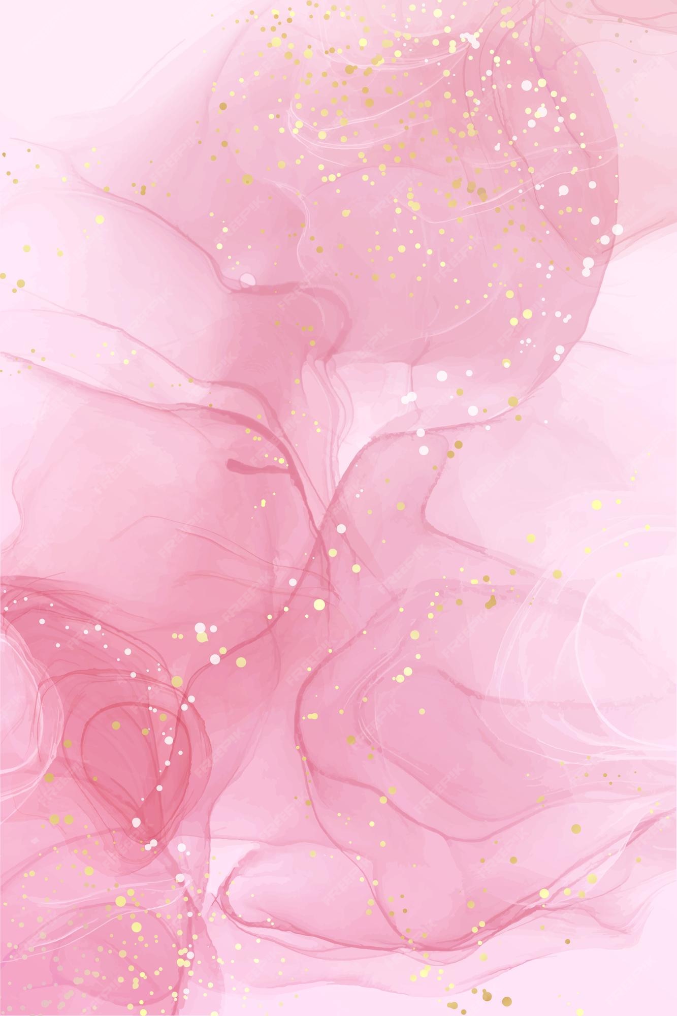 Premium Vector | Rose pink liquid watercolor background with golden dots