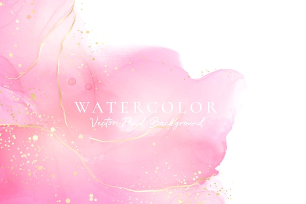 Rose pink liquid watercolor background with golden dots