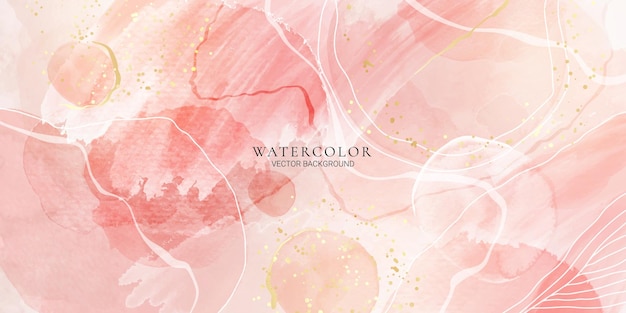 Vector rose pink liquid watercolor background with golden dots