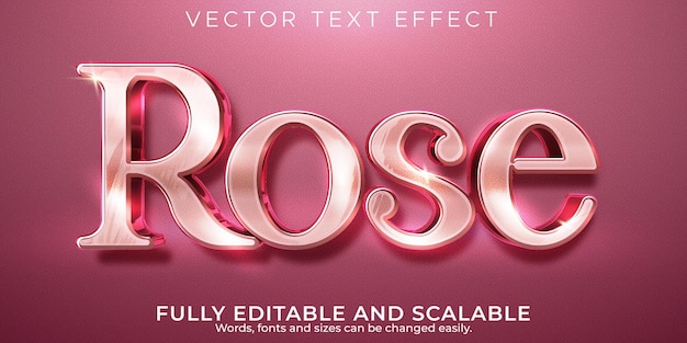 Vector rose pink text effect, editable shiny and elegant text style