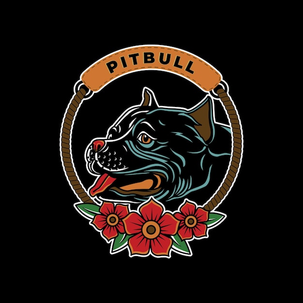 Vector rose pitbull puppies vintage