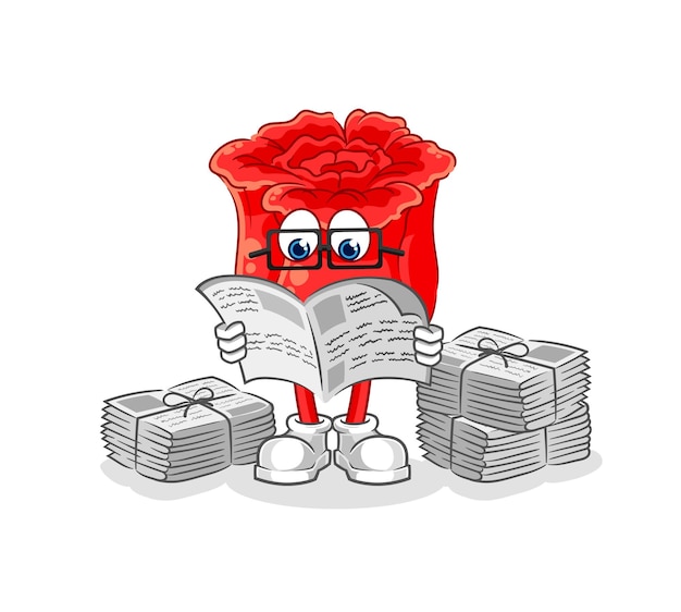 Rose read newspaper cartoon character vector